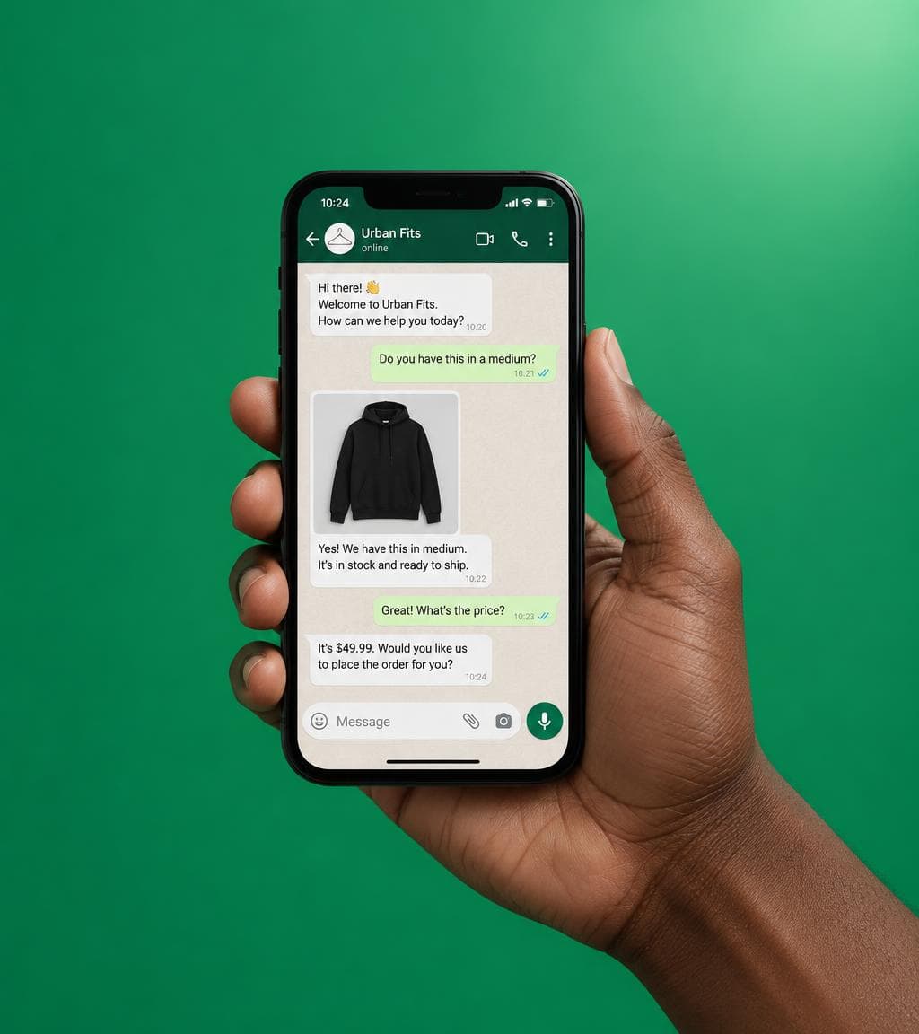 A small business owner replying to a customer on WhatsApp